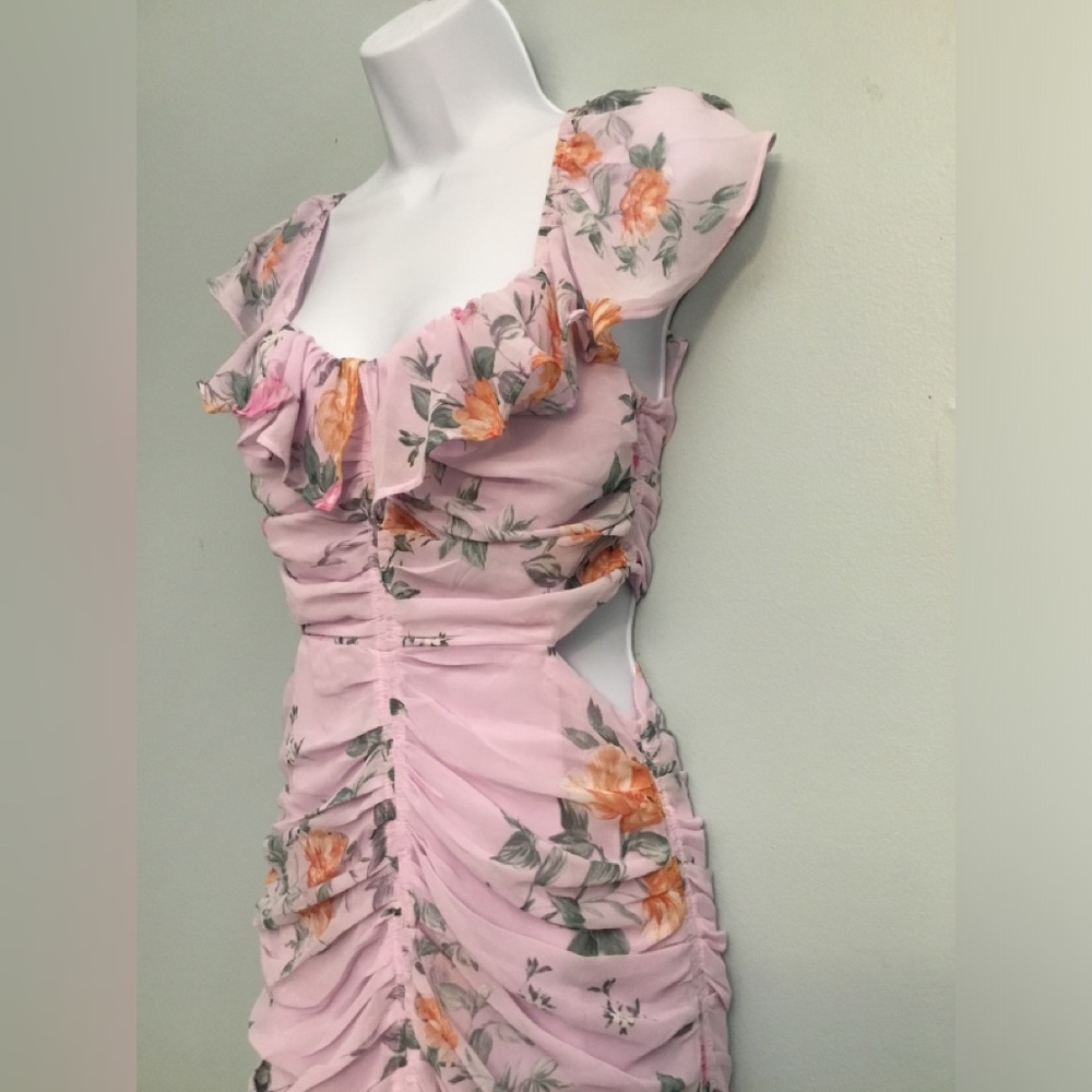 Astr Pink Floral Chiffon Dress - Picture 2 of 14